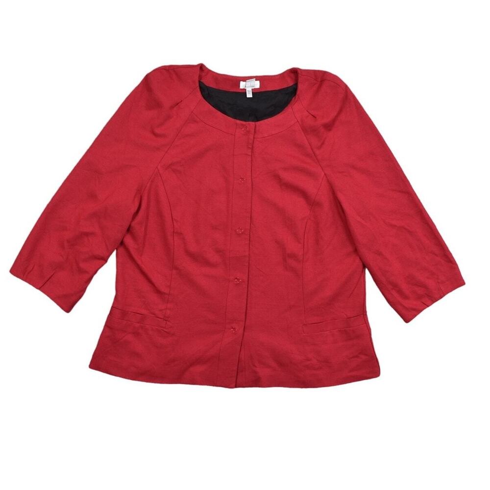 Chico's Size 3 Red Cardigan Sweater Rayon Button Snap Cardigan Lined Premium
